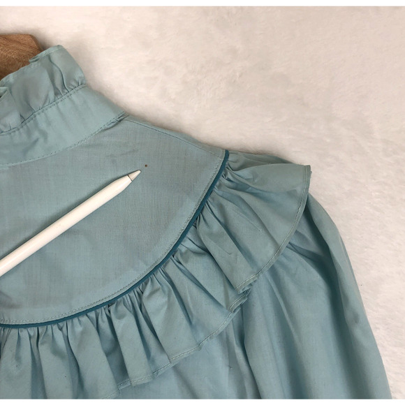 VTG CIRCLE T Western Ruffle Snap Shirt Sz 11 36" Bust Blue Long Puff Sleeve USA - Picture 9 of 9